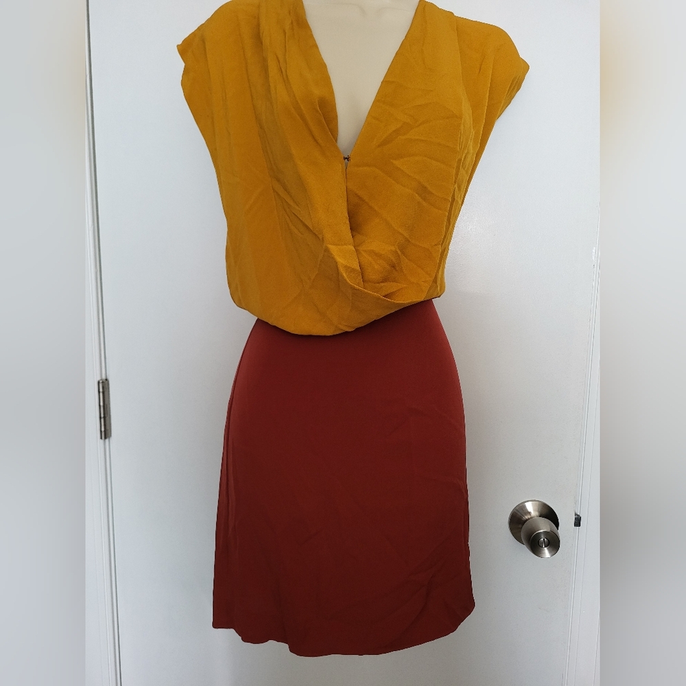 Diane Von Furstenberg 100% Silk Reara Cowl Draped Colorblock Dress